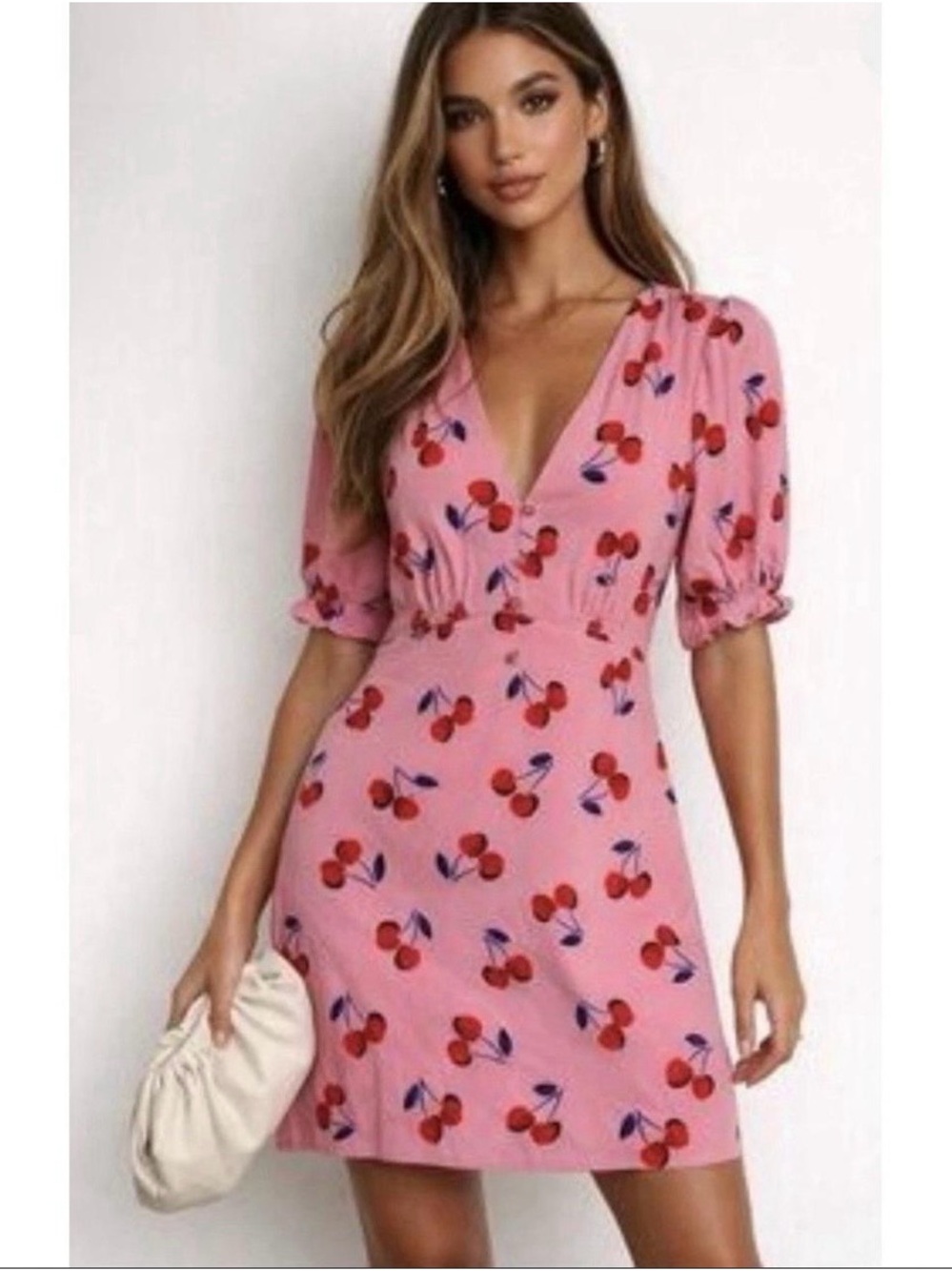 kate spade Pink Cherry-Print V-Neck Short Dress